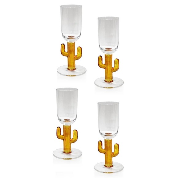 CABO Set of 4 Cactus Shot Glasses Orange Desert Cinco De Mayo Gift Party NIB